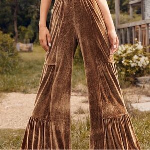 LUUKSE Velvet High Rise  Wide-Leg Pants Size M
